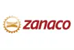 Zanaco logo: orange sun emblem to the left of the red 'zanaco' wordmark.